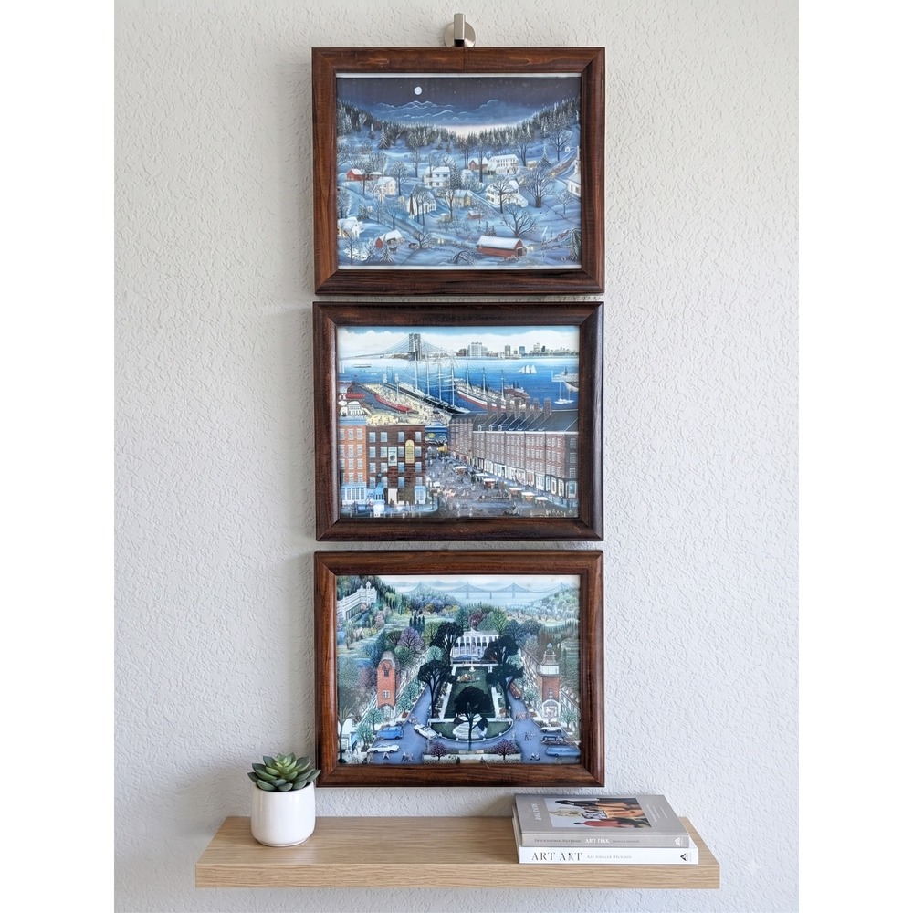 Kathy Jakobsen Folk Art Framed Print Sets 3pc Solid Wood Frames
